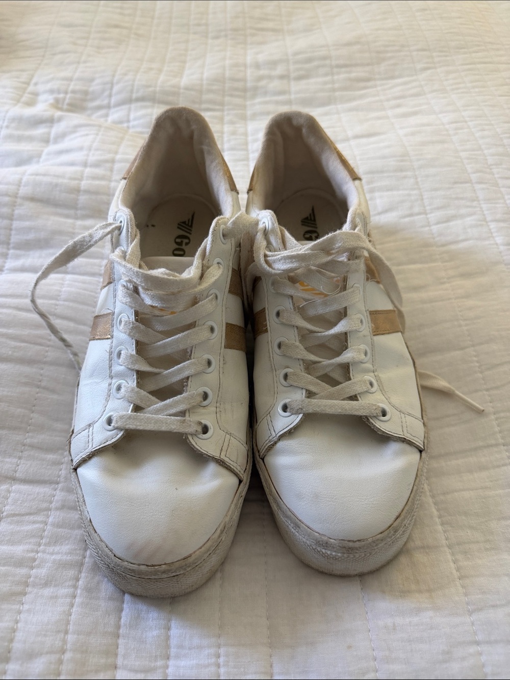 Gold & white Gola for platform sneakers